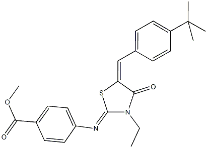 methyl 4-{[5-(4-tert-butylbenzylidene)-3-ethyl-4-oxo-1,3-thiazolidin-2-ylidene]amino}benzoate Struktur