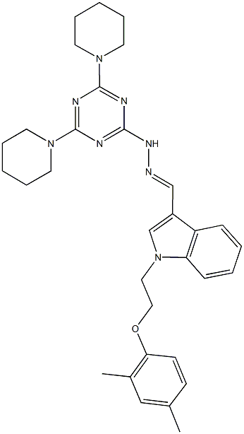 1-[2-(2,4-dimethylphenoxy)ethyl]-1H-indole-3-carbaldehyde [4,6-di(1-piperidinyl)-1,3,5-triazin-2-yl]hydrazone Struktur