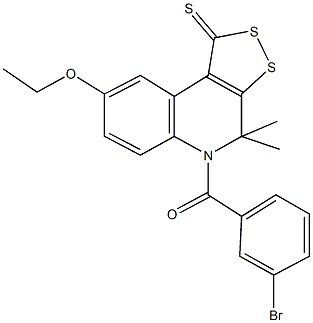 5-(3-bromobenzoyl)-8-ethoxy-4,4-dimethyl-4,5-dihydro-1H-[1,2]dithiolo[3,4-c]quinoline-1-thione Struktur