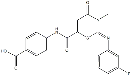 4-[({2-[(3-fluorophenyl)imino]-3-methyl-4-oxo-1,3-thiazinan-6-yl}carbonyl)amino]benzoic acid Struktur