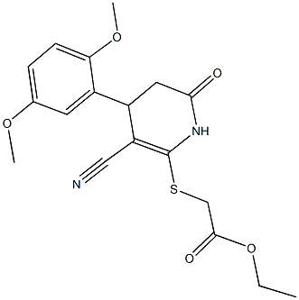 ethyl {[3-cyano-4-(2,5-dimethoxyphenyl)-6-oxo-1,4,5,6-tetrahydro-2-pyridinyl]sulfanyl}acetate Struktur