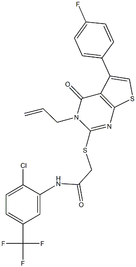 2-{[3-allyl-5-(4-fluorophenyl)-4-oxo-3,4-dihydrothieno[2,3-d]pyrimidin-2-yl]sulfanyl}-N-[2-chloro-5-(trifluoromethyl)phenyl]acetamide Struktur