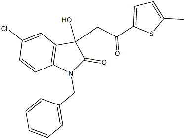 1-benzyl-5-chloro-3-hydroxy-3-[2-(5-methyl-2-thienyl)-2-oxoethyl]-1,3-dihydro-2H-indol-2-one Struktur