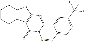 3-{[4-(trifluoromethyl)benzylidene]amino}-5,6,7,8-tetrahydro[1]benzothieno[2,3-d]pyrimidin-4(3H)-one Struktur