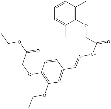 ethyl (4-{2-[(2,6-dimethylphenoxy)acetyl]carbohydrazonoyl}-2-ethoxyphenoxy)acetate Struktur