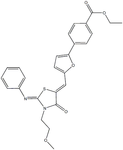 ethyl 4-(5-{[3-(2-methoxyethyl)-4-oxo-2-(phenylimino)-1,3-thiazolidin-5-ylidene]methyl}-2-furyl)benzoate Struktur