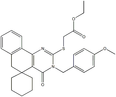 ethyl {[3-(4-methoxybenzyl)-4-oxo-3,4,5,6-tetrahydrospiro(benzo[h]quinazoline-5,1'-cyclohexane)-2-yl]sulfanyl}acetate Struktur