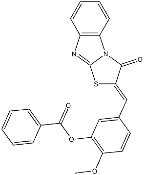 2-methoxy-5-[(3-oxo[1,3]thiazolo[3,2-a]benzimidazol-2(3H)-ylidene)methyl]phenyl benzoate Struktur