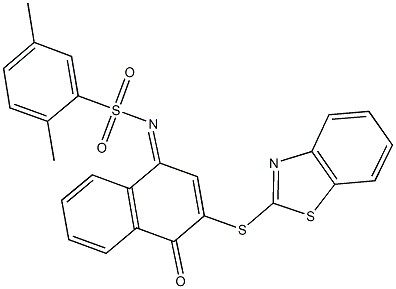 N-(3-(1,3-benzothiazol-2-ylsulfanyl)-4-oxo-1(4H)-naphthalenylidene)-2,5-dimethylbenzenesulfonamide Struktur