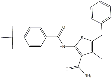 5-benzyl-2-[(4-tert-butylbenzoyl)amino]-4-methylthiophene-3-carboxamide Struktur