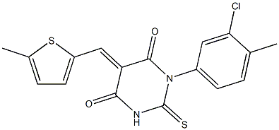 1-(3-chloro-4-methylphenyl)-5-[(5-methyl-2-thienyl)methylene]-2-thioxodihydro-4,6(1H,5H)-pyrimidinedione Struktur