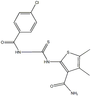 2-({[(4-chlorobenzoyl)amino]carbothioyl}amino)-4,5-dimethyl-3-thiophenecarboxamide Struktur