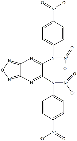 5,6-bis(2-hydroxy-1-{4-nitrophenyl}-2-oxidohydrazino)[1,2,5]oxadiazolo[3,4-b]pyrazine Struktur