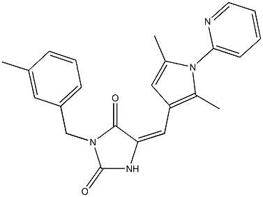 5-{[2,5-dimethyl-1-(2-pyridinyl)-1H-pyrrol-3-yl]methylene}-3-(3-methylbenzyl)-2,4-imidazolidinedione Struktur