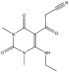 3-[6-(ethylamino)-1,3-dimethyl-2,4-dioxo-1,2,3,4-tetrahydropyrimidin-5-yl]-3-oxopropanenitrile Struktur