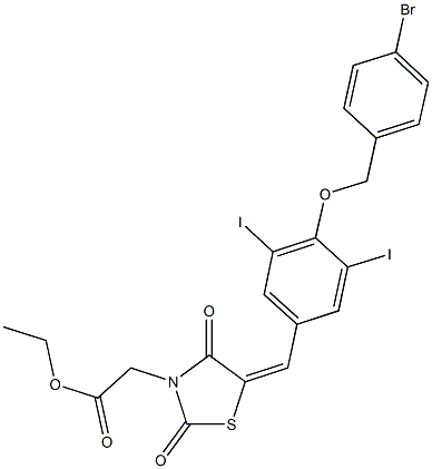 ethyl (5-{4-[(4-bromobenzyl)oxy]-3,5-diiodobenzylidene}-2,4-dioxo-1,3-thiazolidin-3-yl)acetate Struktur