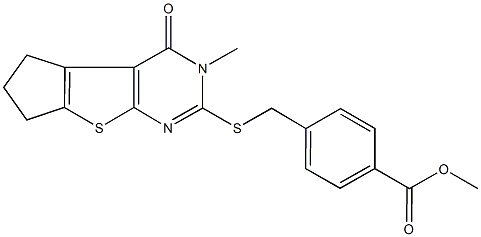 methyl 4-{[(3-methyl-4-oxo-3,5,6,7-tetrahydro-4H-cyclopenta[4,5]thieno[2,3-d]pyrimidin-2-yl)sulfanyl]methyl}benzoate Struktur