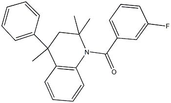 1-(3-fluorobenzoyl)-2,2,4-trimethyl-4-phenyl-1,2,3,4-tetrahydroquinoline Struktur