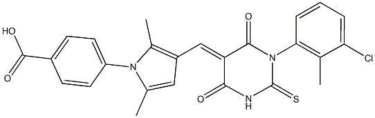 4-{3-[(1-(3-chloro-2-methylphenyl)-4,6-dioxo-2-thioxotetrahydro-5(2H)-pyrimidinylidene)methyl]-2,5-dimethyl-1H-pyrrol-1-yl}benzoic acid Struktur