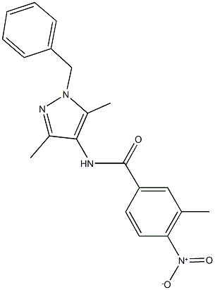 N-(1-benzyl-3,5-dimethyl-1H-pyrazol-4-yl)-4-nitro-3-methylbenzamide Struktur