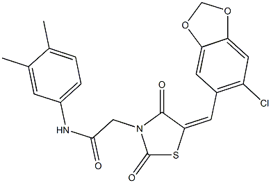 2-{5-[(6-chloro-1,3-benzodioxol-5-yl)methylene]-2,4-dioxo-1,3-thiazolidin-3-yl}-N-(3,4-dimethylphenyl)acetamide Struktur