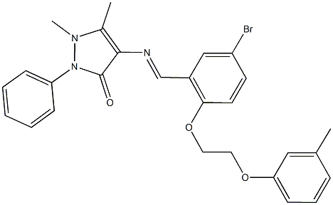 4-({5-bromo-2-[2-(3-methylphenoxy)ethoxy]benzylidene}amino)-1,5-dimethyl-2-phenyl-1,2-dihydro-3H-pyrazol-3-one Struktur