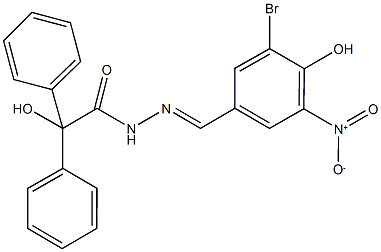 N'-{3-bromo-4-hydroxy-5-nitrobenzylidene}-2-hydroxy-2,2-diphenylacetohydrazide Struktur