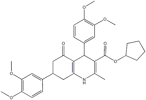 cyclopentyl 4,7-bis(3,4-dimethoxyphenyl)-2-methyl-5-oxo-1,4,5,6,7,8-hexahydro-3-quinolinecarboxylate Struktur