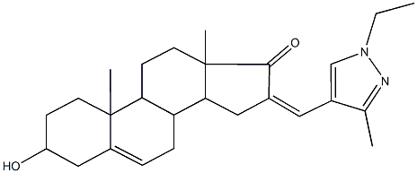 16-[(1-ethyl-3-methyl-1H-pyrazol-4-yl)methylene]-3-hydroxyandrost-5-en-17-one Struktur