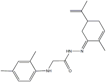 2-(2,4-dimethylanilino)-N'-(5-isopropenyl-2-methyl-2-cyclohexen-1-ylidene)acetohydrazide Struktur