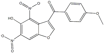 {5-hydroxy-4,6-bisnitro-1-benzofuran-3-yl}(4-methoxyphenyl)methanone Struktur