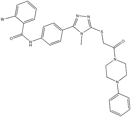 2-bromo-N-[4-(4-methyl-5-{[2-oxo-2-(4-phenyl-1-piperazinyl)ethyl]sulfanyl}-4H-1,2,4-triazol-3-yl)phenyl]benzamide Struktur