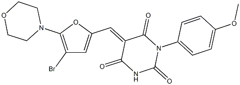 5-{[4-bromo-5-(4-morpholinyl)-2-furyl]methylene}-1-(4-methoxyphenyl)-2,4,6(1H,3H,5H)-pyrimidinetrione Struktur