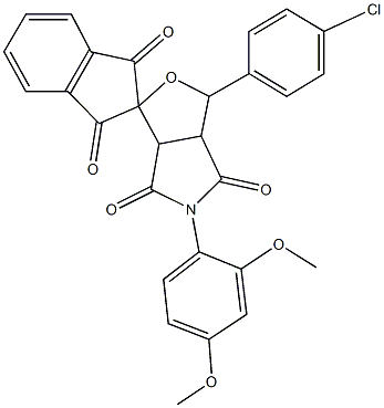 3-(4-chlorophenyl)-5-(2,4-dimethoxyphenyl)-1',3',4,6-tetraoxo-1,3,3a,4,6,6a-hexahydrospiro(1H-furo[3,4-c]pyrrole-1,2'-indane) Struktur