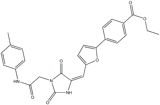 ethyl 4-[5-({2,5-dioxo-1-[2-oxo-2-(4-toluidino)ethyl]imidazolidin-4-ylidene}methyl)-2-furyl]benzoate Struktur