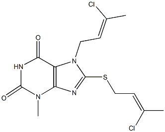 7-(3-chloro-2-butenyl)-8-[(3-chloro-2-butenyl)sulfanyl]-3-methyl-3,7-dihydro-1H-purine-2,6-dione Struktur