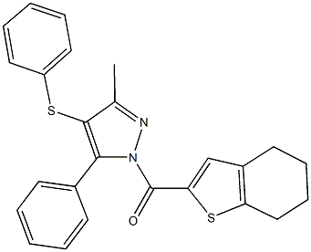 3-methyl-5-phenyl-4-(phenylsulfanyl)-1-(4,5,6,7-tetrahydro-1-benzothien-2-ylcarbonyl)-1H-pyrazole Struktur