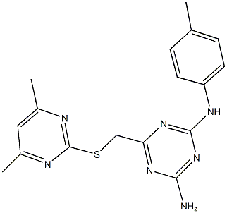 N-(4-amino-6-{[(4,6-dimethyl-2-pyrimidinyl)sulfanyl]methyl}-1,3,5-triazin-2-yl)-N-(4-methylphenyl)amine Struktur