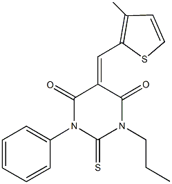 5-[(3-methyl-2-thienyl)methylene]-1-phenyl-3-propyl-2-thioxodihydro-4,6(1H,5H)-pyrimidinedione Struktur