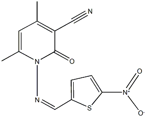 1-[({5-nitrothien-2-yl}methylene)amino]-4,6-dimethyl-2-oxo-1,2-dihydropyridine-3-carbonitrile Struktur