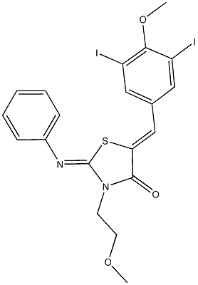 5-(3,5-diiodo-4-methoxybenzylidene)-3-(2-methoxyethyl)-2-(phenylimino)-1,3-thiazolidin-4-one Struktur