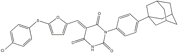 1-[4-(1-adamantyl)phenyl]-5-({5-[(4-chlorophenyl)sulfanyl]-2-furyl}methylene)-2,4,6(1H,3H,5H)-pyrimidinetrione Struktur