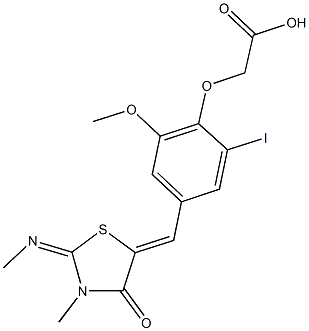 (2-iodo-6-methoxy-4-{[3-methyl-2-(methylimino)-4-oxo-1,3-thiazolidin-5-ylidene]methyl}phenoxy)acetic acid Struktur