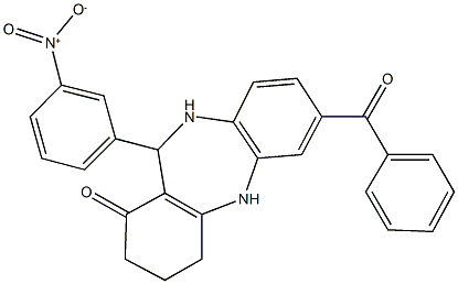 7-benzoyl-11-{3-nitrophenyl}-2,3,4,5,10,11-hexahydro-1H-dibenzo[b,e][1,4]diazepin-1-one Struktur