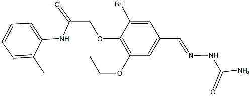 2-{4-[2-(aminocarbonyl)carbohydrazonoyl]-2-bromo-6-ethoxyphenoxy}-N-(2-methylphenyl)acetamide Struktur