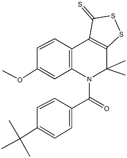 5-(4-tert-butylbenzoyl)-7-methoxy-4,4-dimethyl-4,5-dihydro-1H-[1,2]dithiolo[3,4-c]quinoline-1-thione Struktur