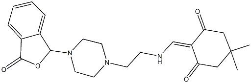 5,5-dimethyl-2-[({2-[4-(3-oxo-1,3-dihydro-2-benzofuran-1-yl)-1-piperazinyl]ethyl}amino)methylene]-1,3-cyclohexanedione Struktur