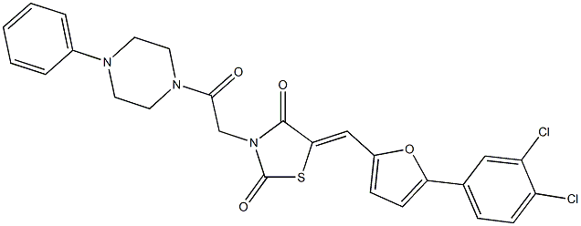 5-{[5-(3,4-dichlorophenyl)-2-furyl]methylene}-3-[2-oxo-2-(4-phenylpiperazin-1-yl)ethyl]-1,3-thiazolidine-2,4-dione Struktur