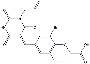 {4-[(1-allyl-2,4,6-trioxotetrahydro-5(2H)-pyrimidinylidene)methyl]-2-bromo-6-methoxyphenoxy}acetic acid Struktur