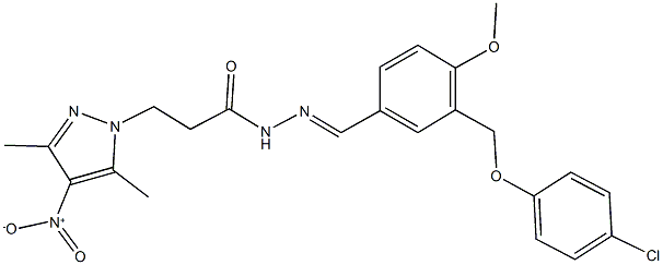 N'-{3-[(4-chlorophenoxy)methyl]-4-methoxybenzylidene}-3-{4-nitro-3,5-dimethyl-1H-pyrazol-1-yl}propanohydrazide Struktur